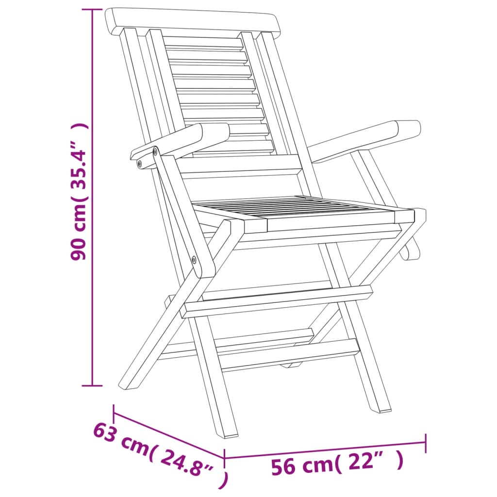 Folding Patio Chairs 2 Pcs 22&quot;X24.8&quot;X35.4&quot; Solid Wood Teak