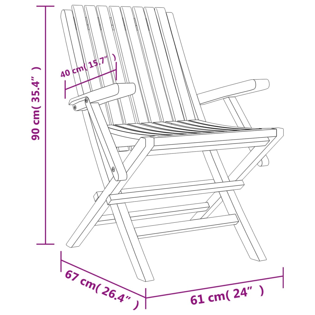 Folding Patio Chairs 2 Pcs 24&quot;X26.4&quot;X35.4&quot; Solid Wood Teak