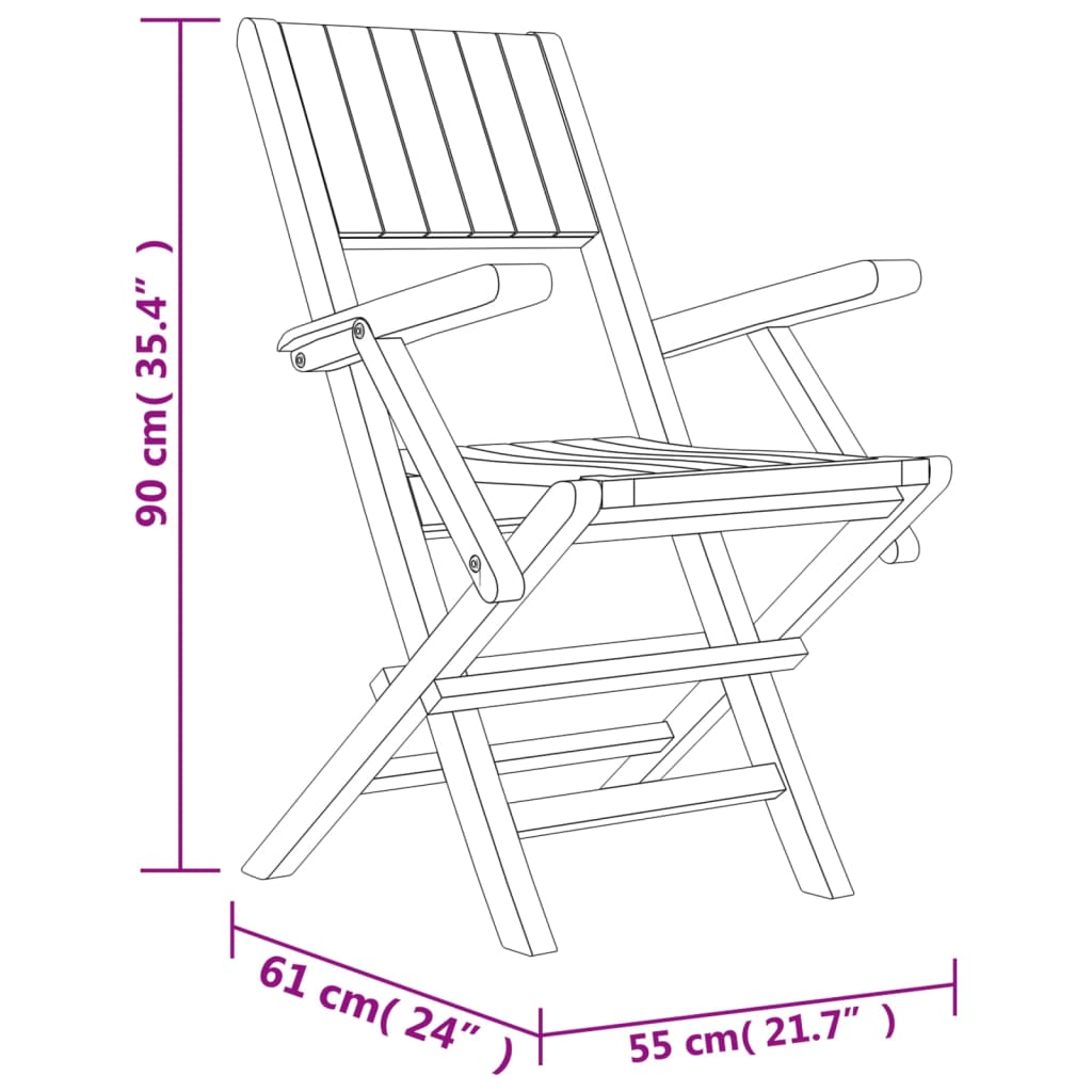 Folding Patio Chairs 2 Pcs 21.7&quot;X24&quot;X35.4&quot; Solid Wood Teak