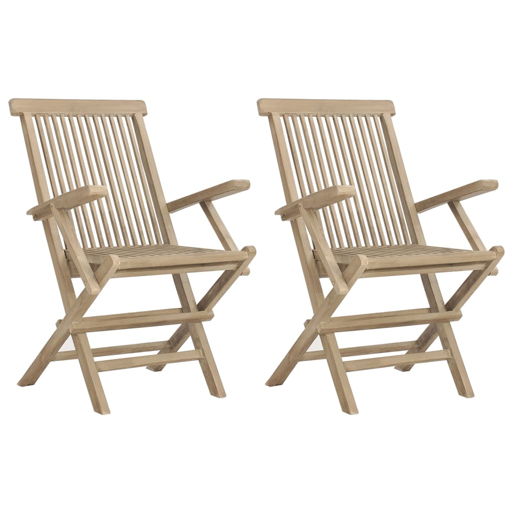 Folding Patio Chairs 2 Pcs Gray 22&quot;X24&quot;X35&quot; Solid Wood Teak