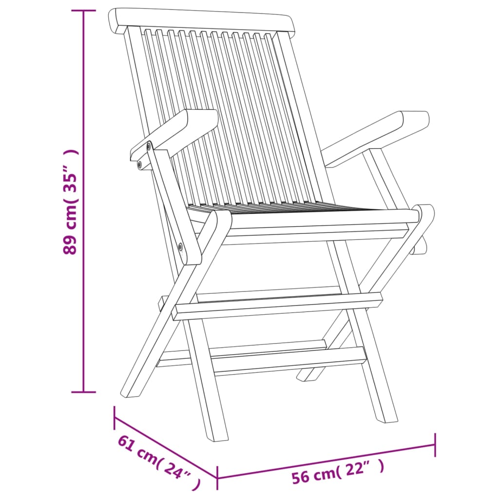 Folding Patio Chairs 2 Pcs Gray 22&quot;X24&quot;X35&quot; Solid Wood Teak