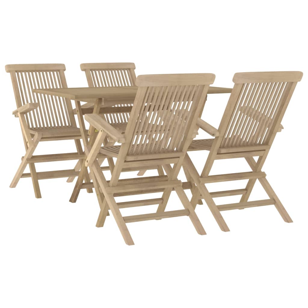 5 Piece Patio Dining Set Gray Solid Wood Teak