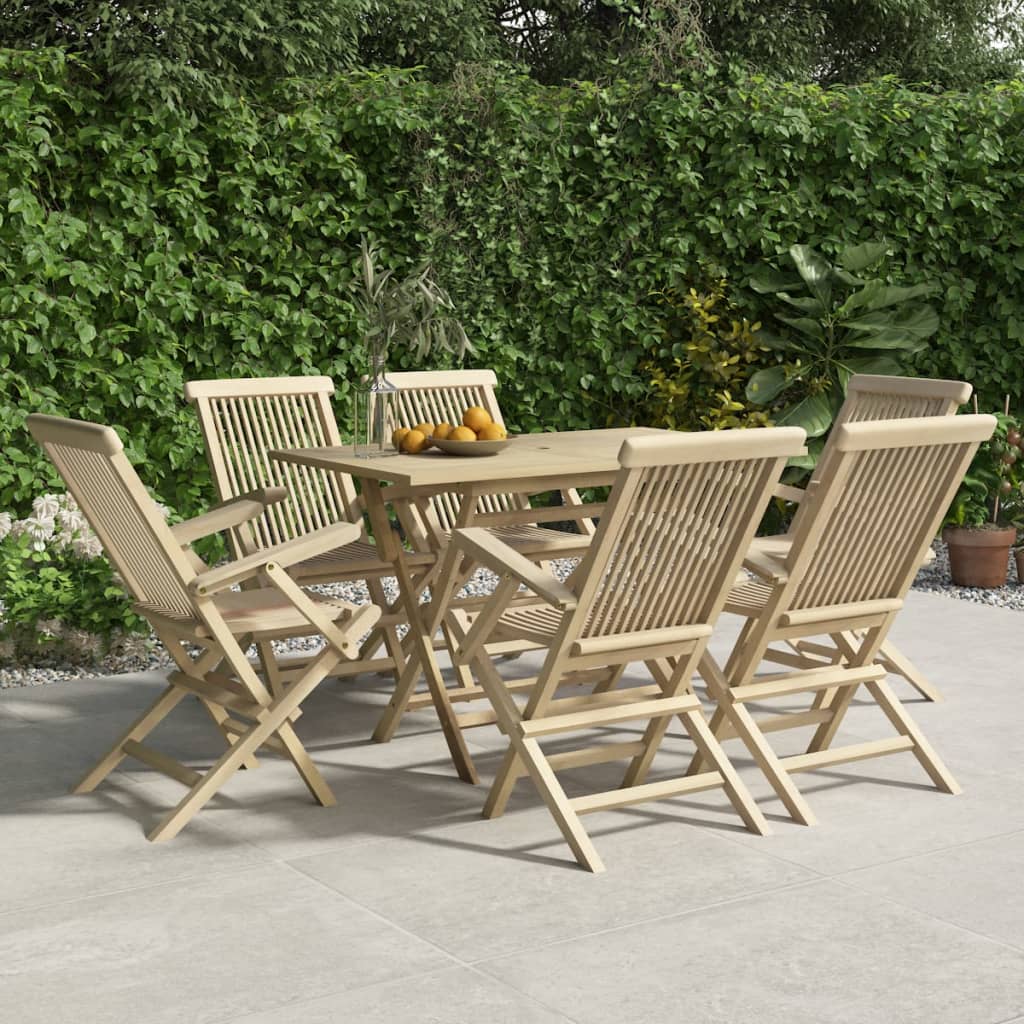 5 Piece Patio Dining Set Gray Solid Wood Teak