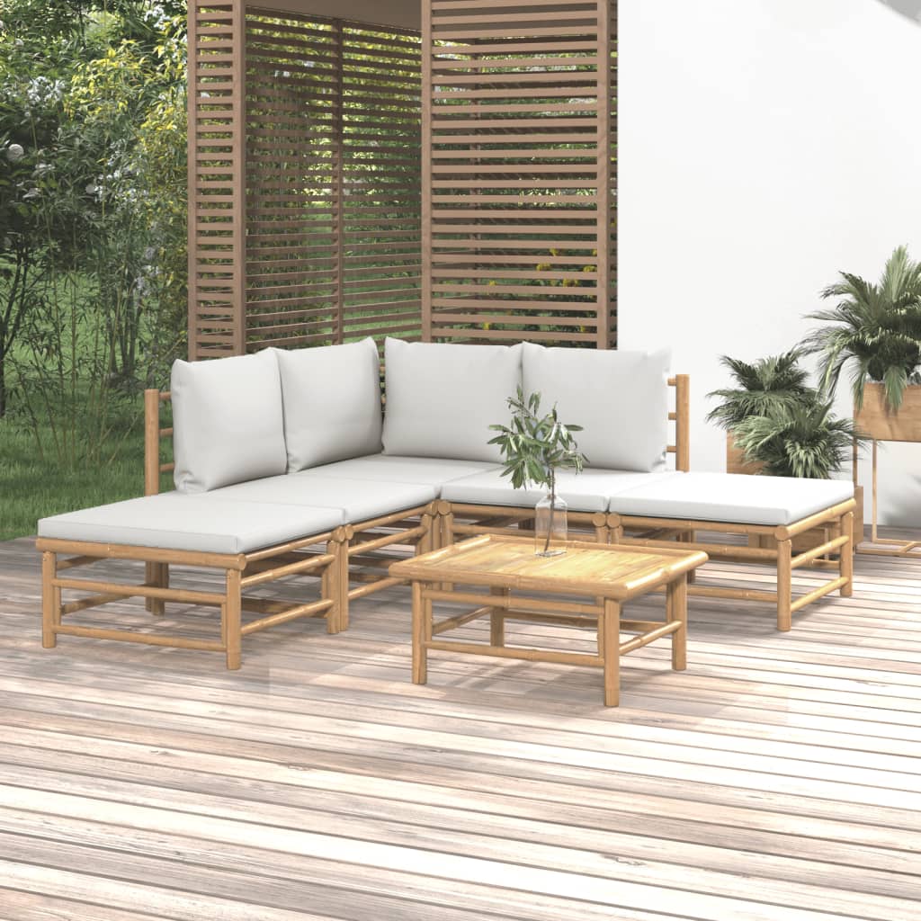 3 Piece Patio Lounge Set With Cushions Bamboo