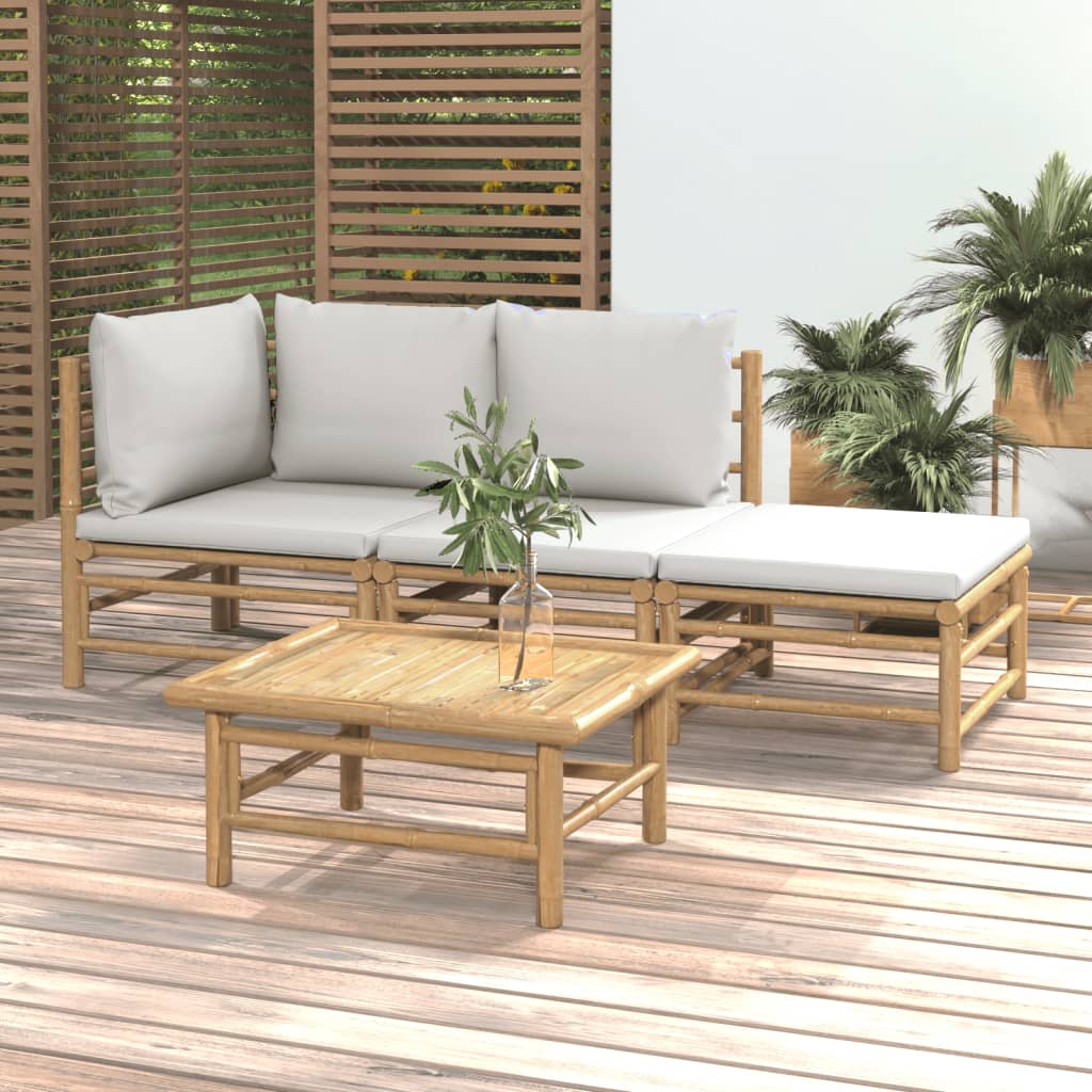 3 Piece Patio Lounge Set With Cushions Bamboo