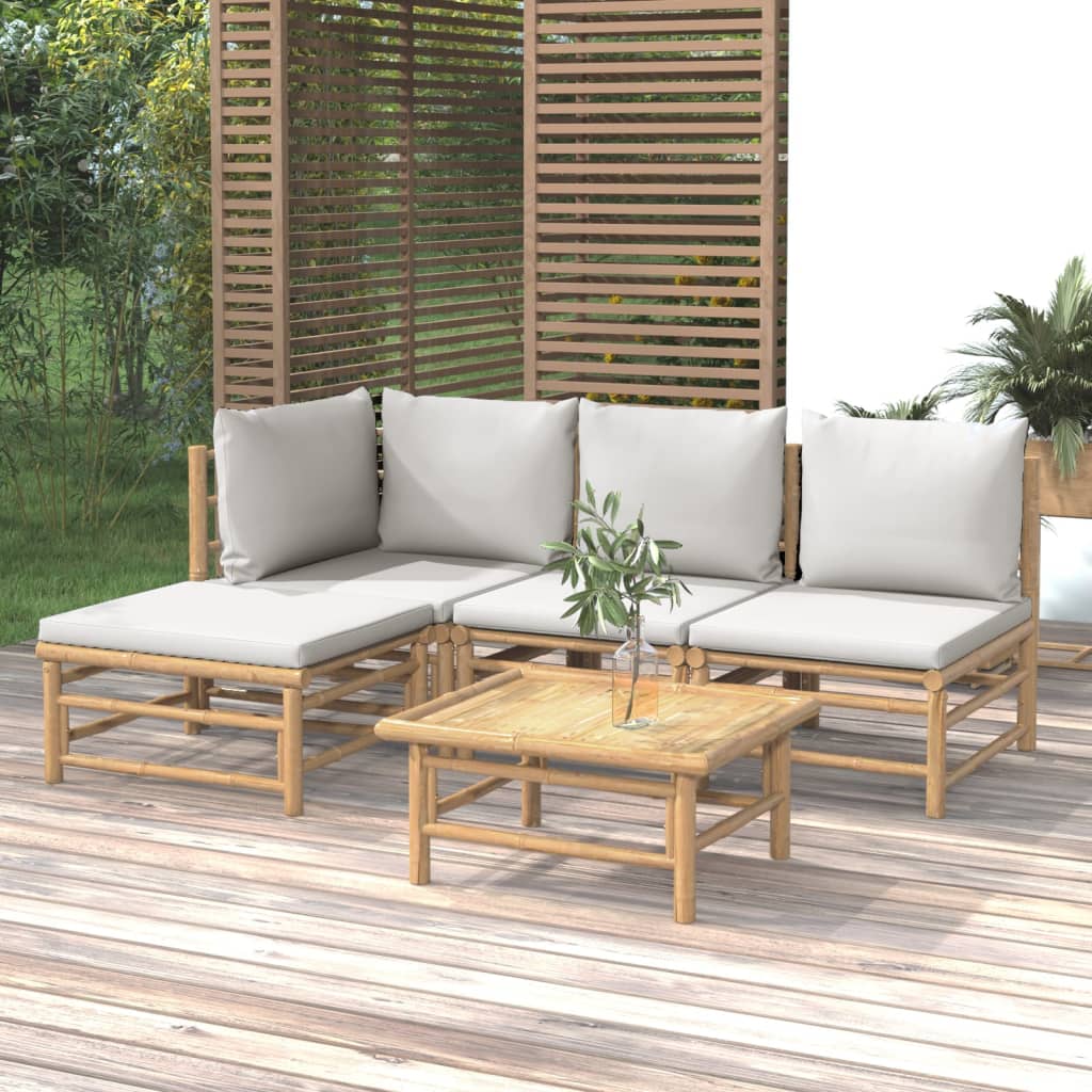 3 Piece Patio Lounge Set With Cushions Bamboo