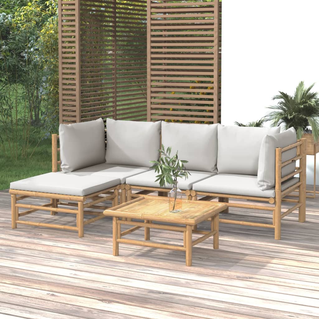 3 Piece Patio Lounge Set With Cushions Bamboo