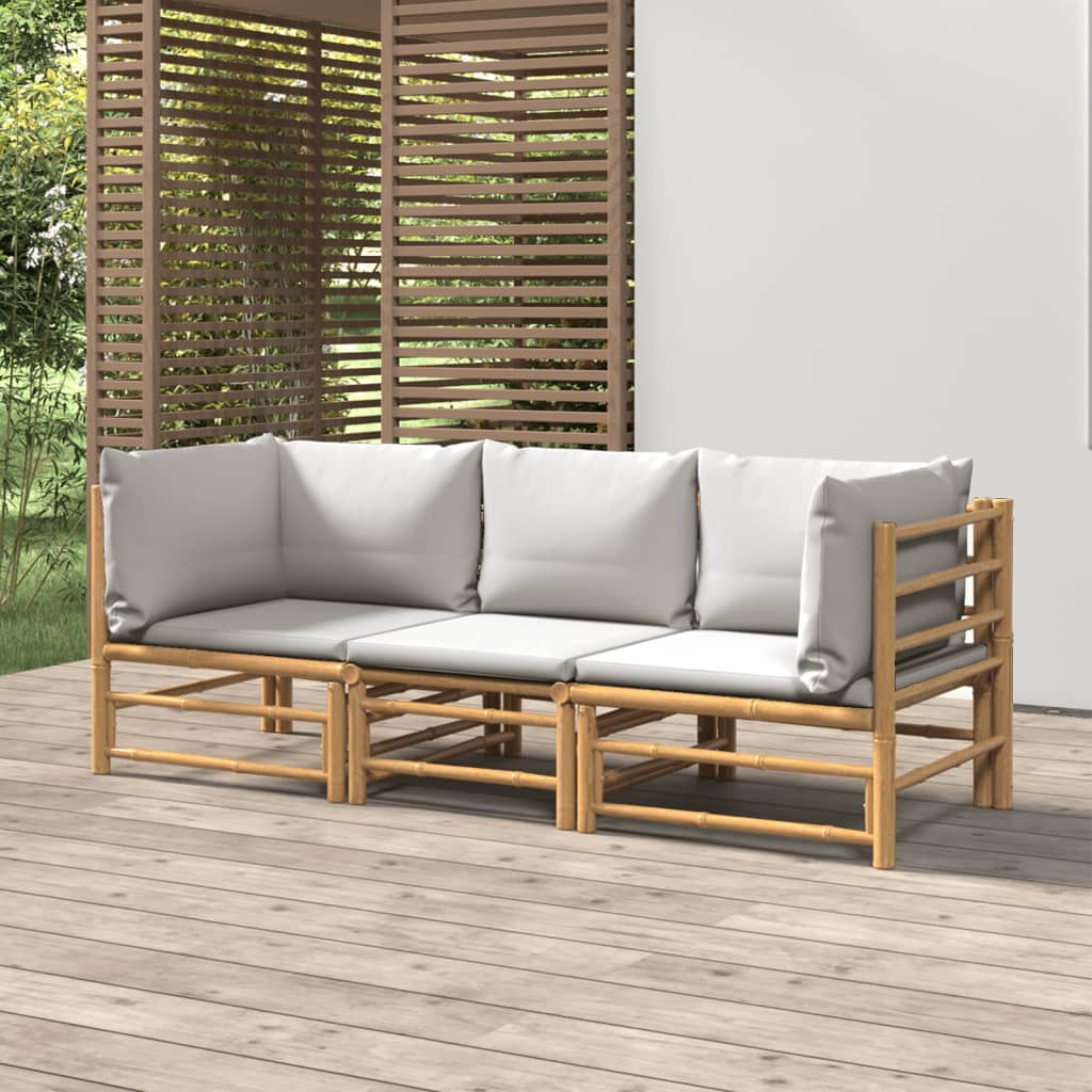 3 Piece Patio Lounge Set With Cushions Bamboo