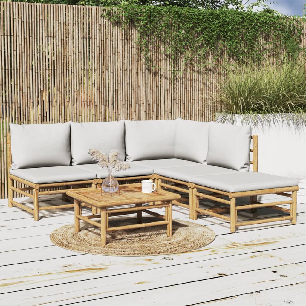 3 Piece Patio Lounge Set With Cushions Bamboo