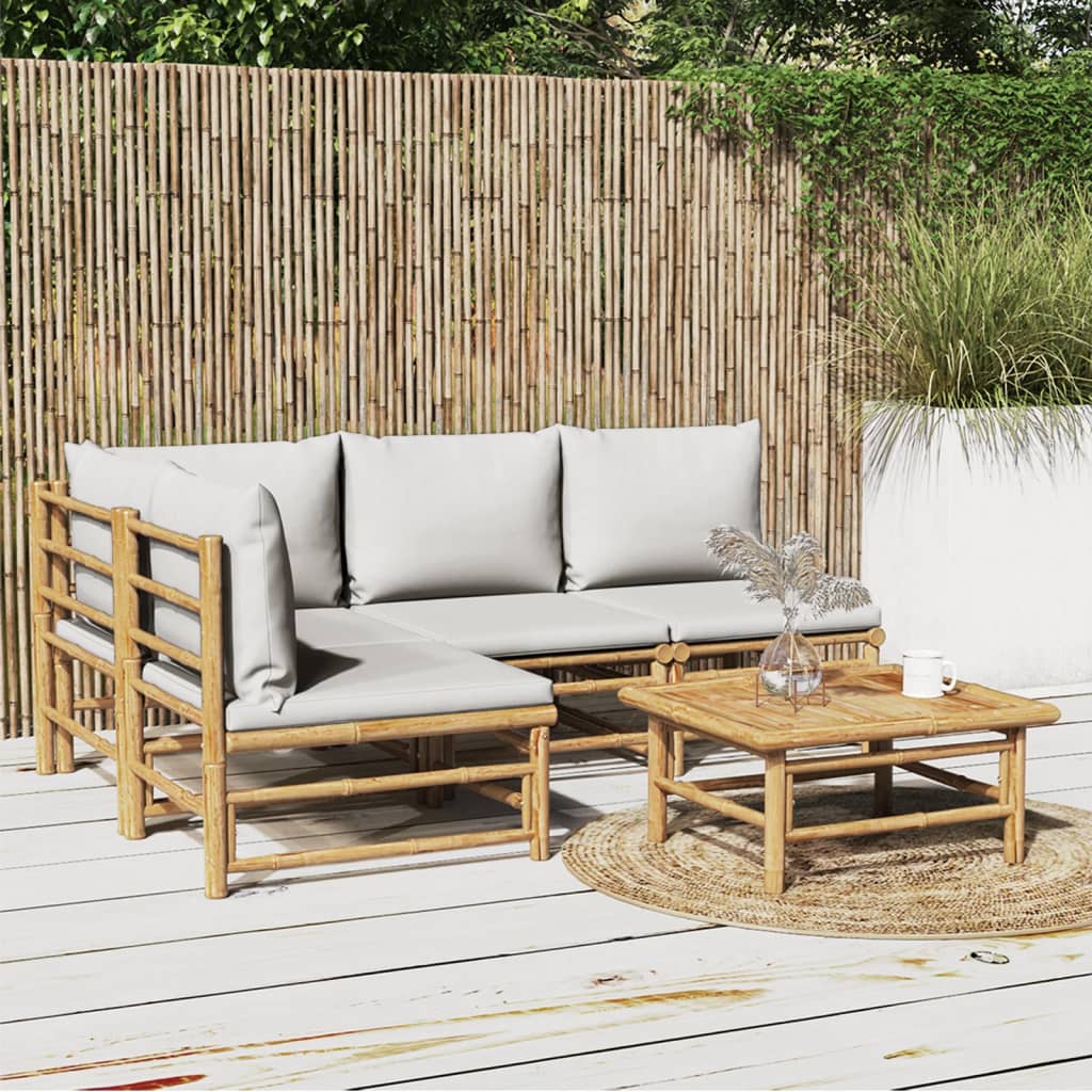 3 Piece Patio Lounge Set With Cushions Bamboo