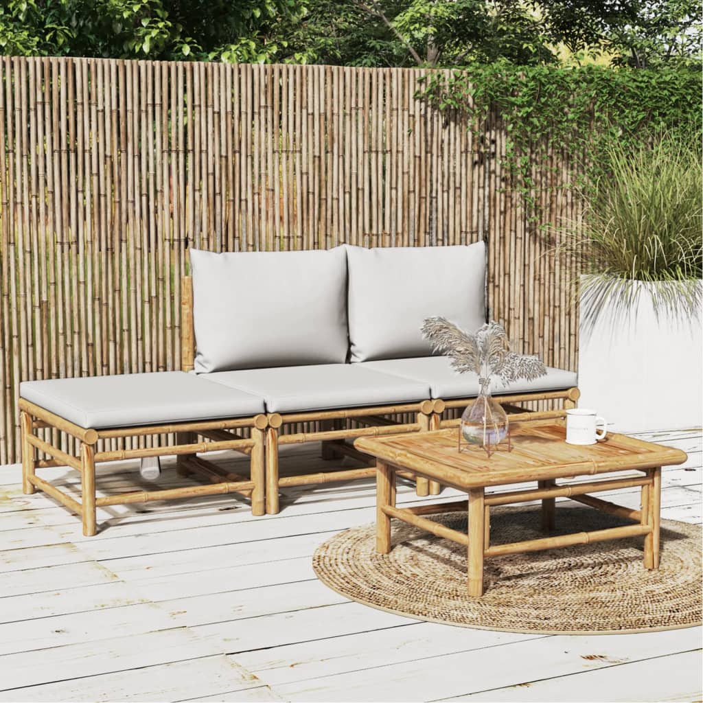 3 Piece Patio Lounge Set With Cushions Bamboo