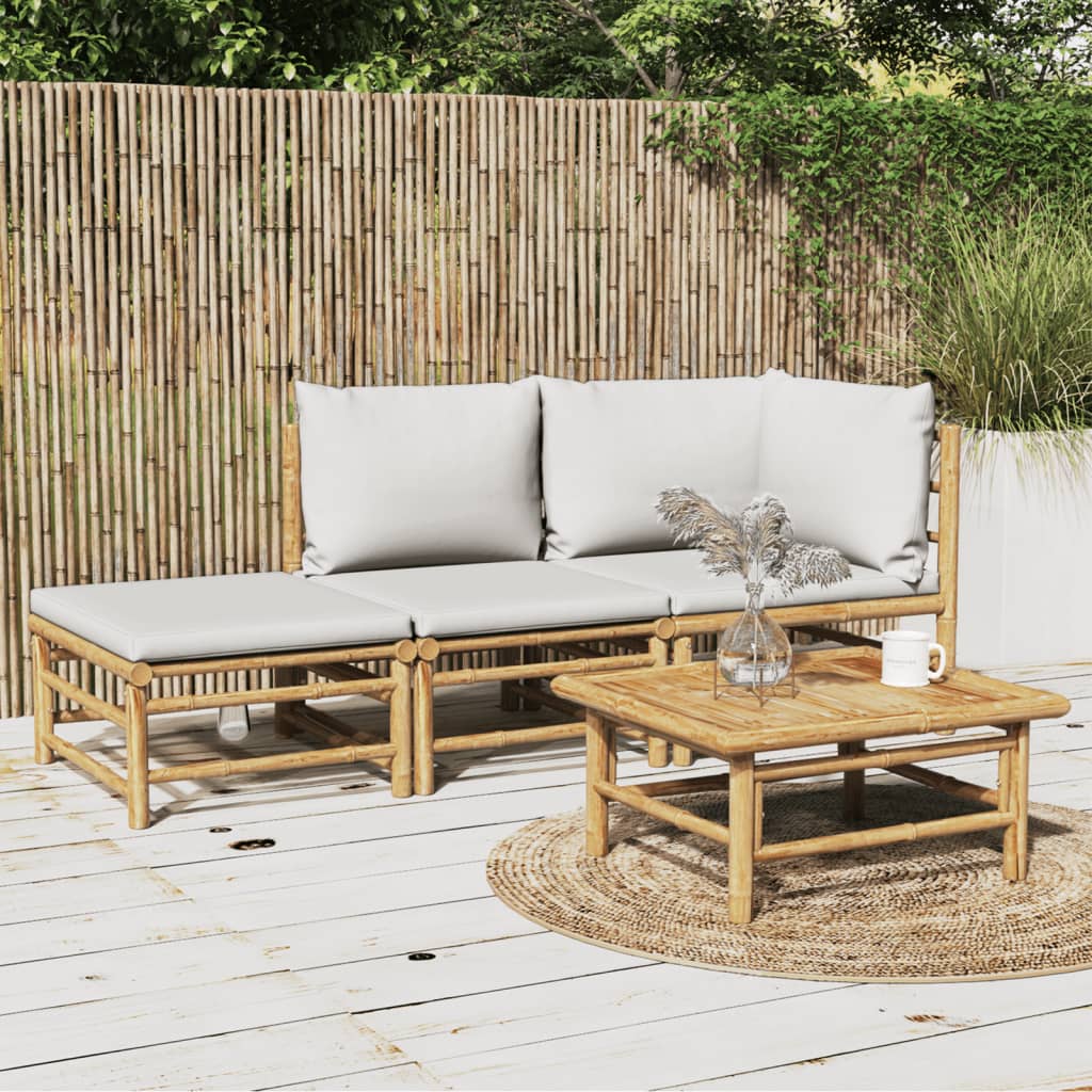 3 Piece Patio Lounge Set With Cushions Bamboo