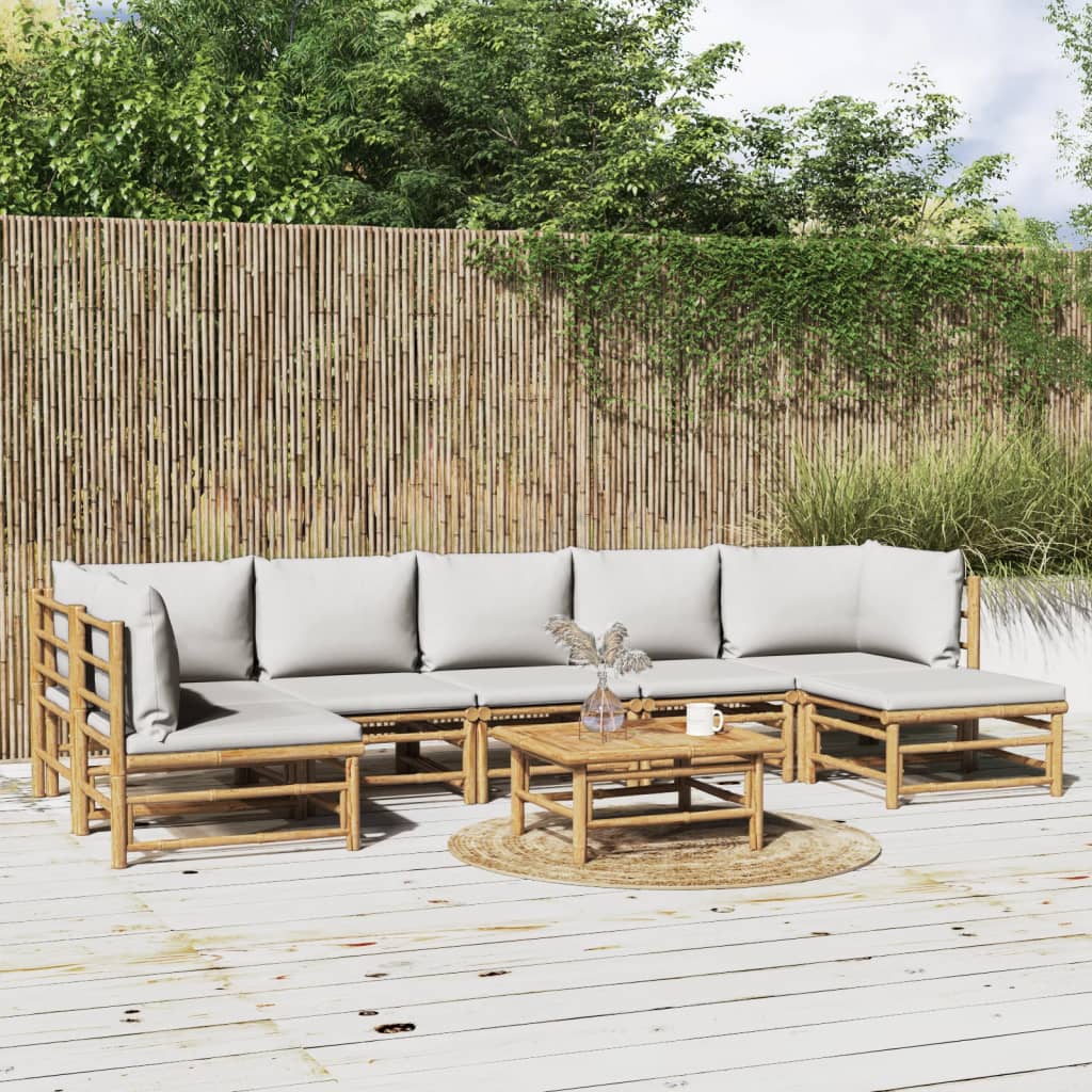 3 Piece Patio Lounge Set With Cushions Bamboo