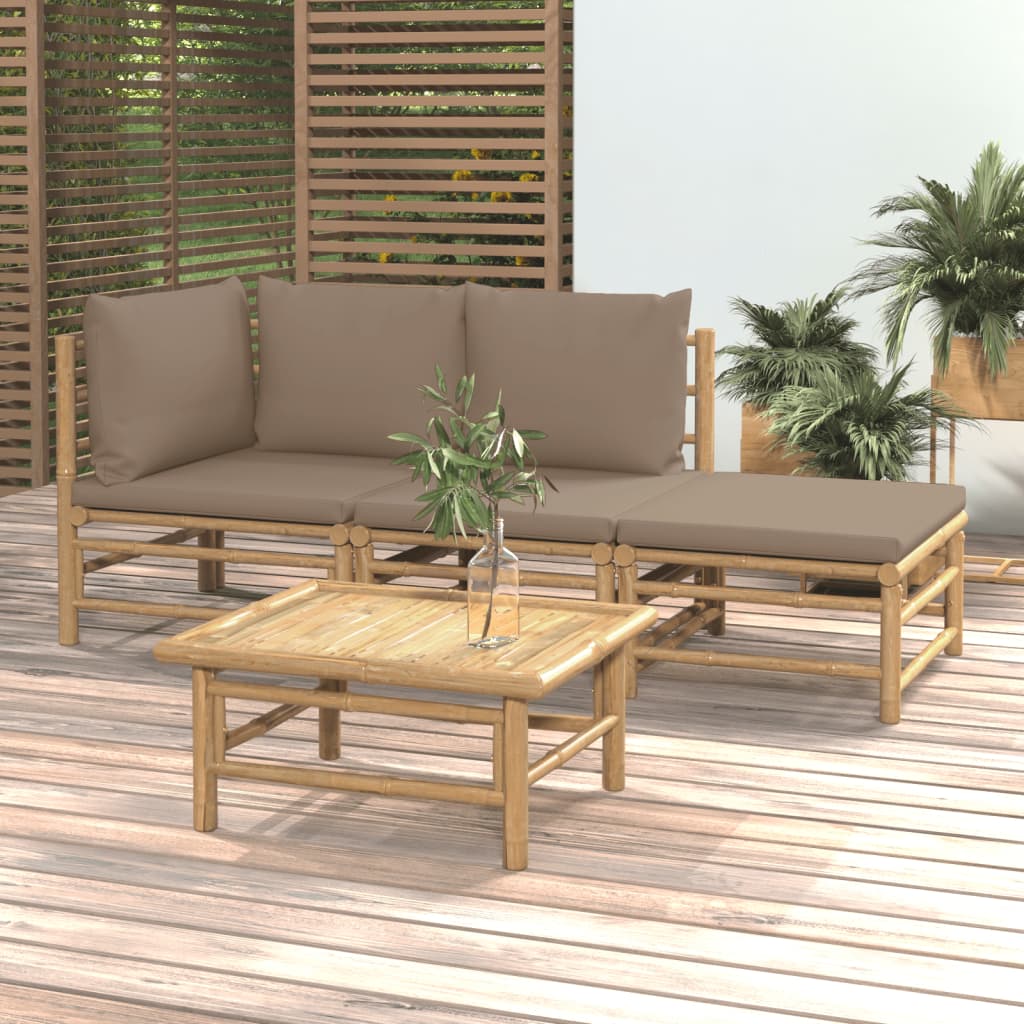 3 Piece Patio Lounge Set With Cushions Bamboo