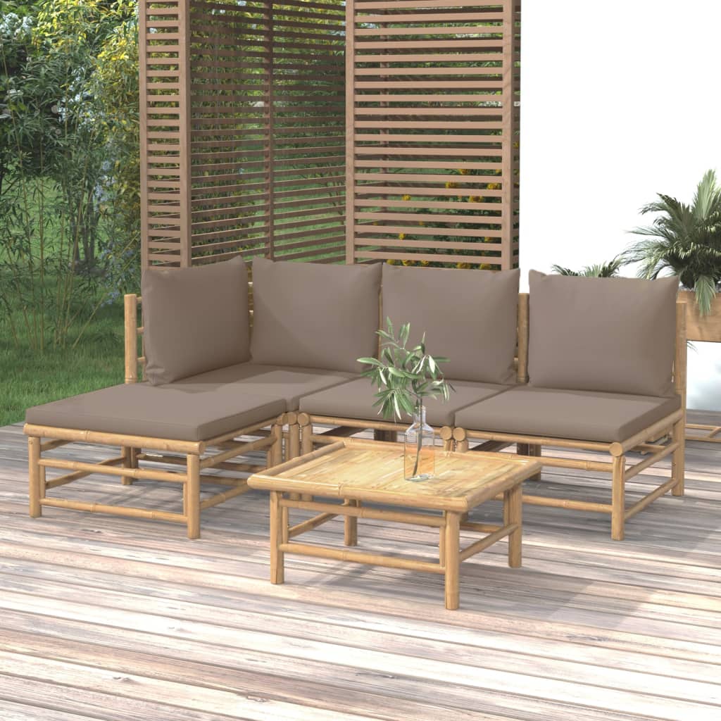 3 Piece Patio Lounge Set With Cushions Bamboo