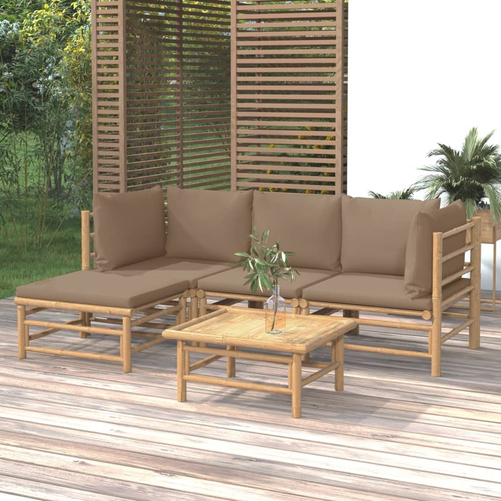 3 Piece Patio Lounge Set With Cushions Bamboo