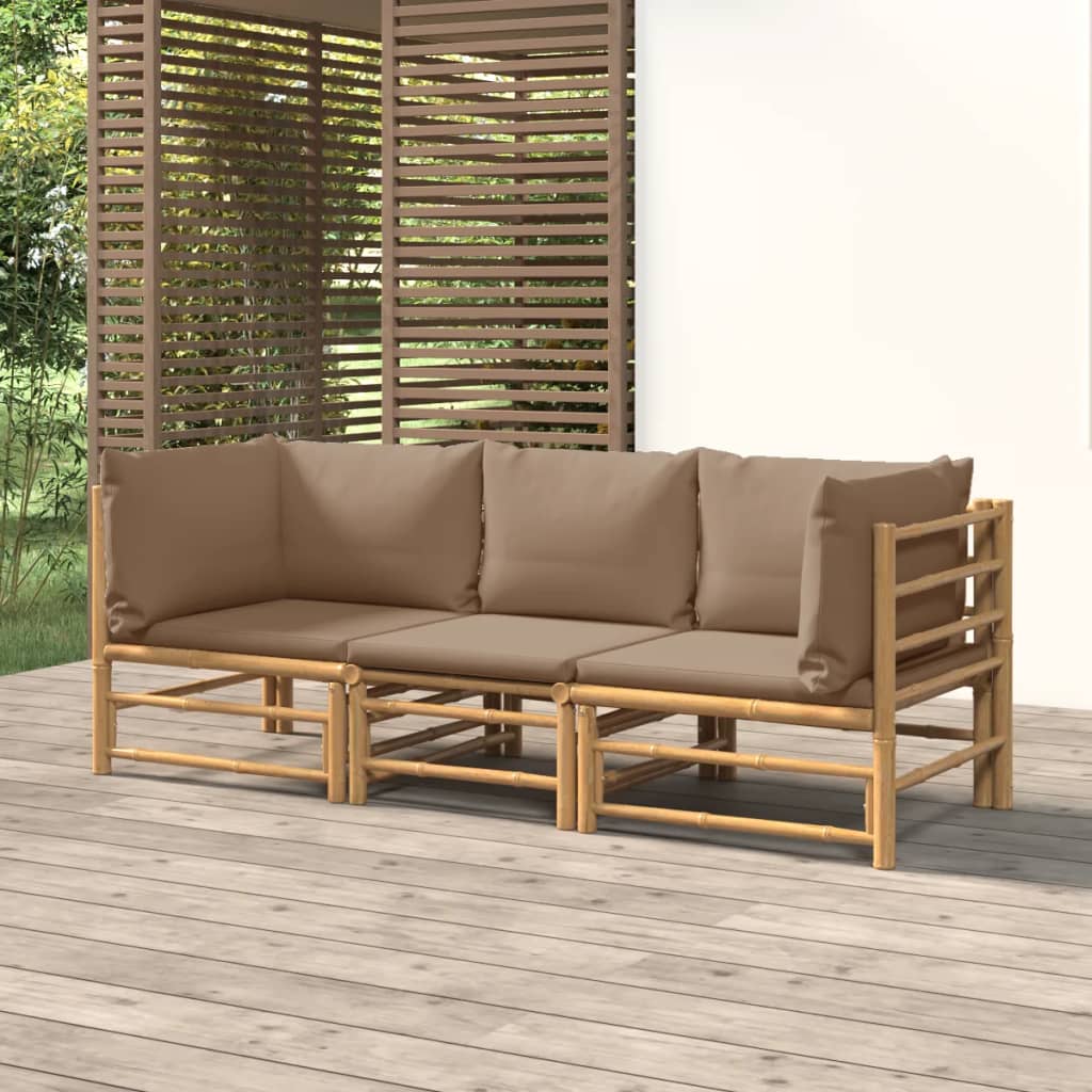 3 Piece Patio Lounge Set With Cushions Bamboo