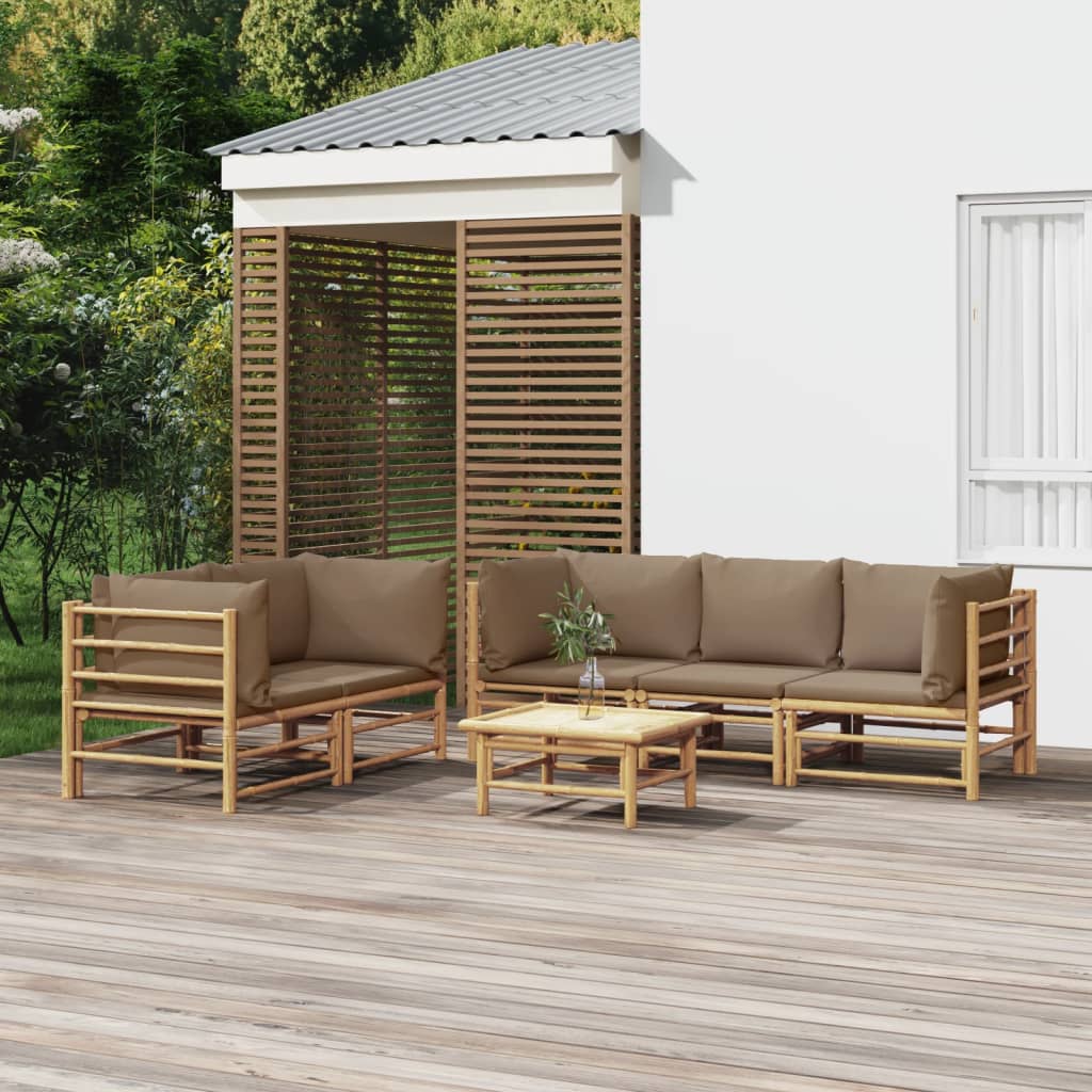 3 Piece Patio Lounge Set With Cushions Bamboo