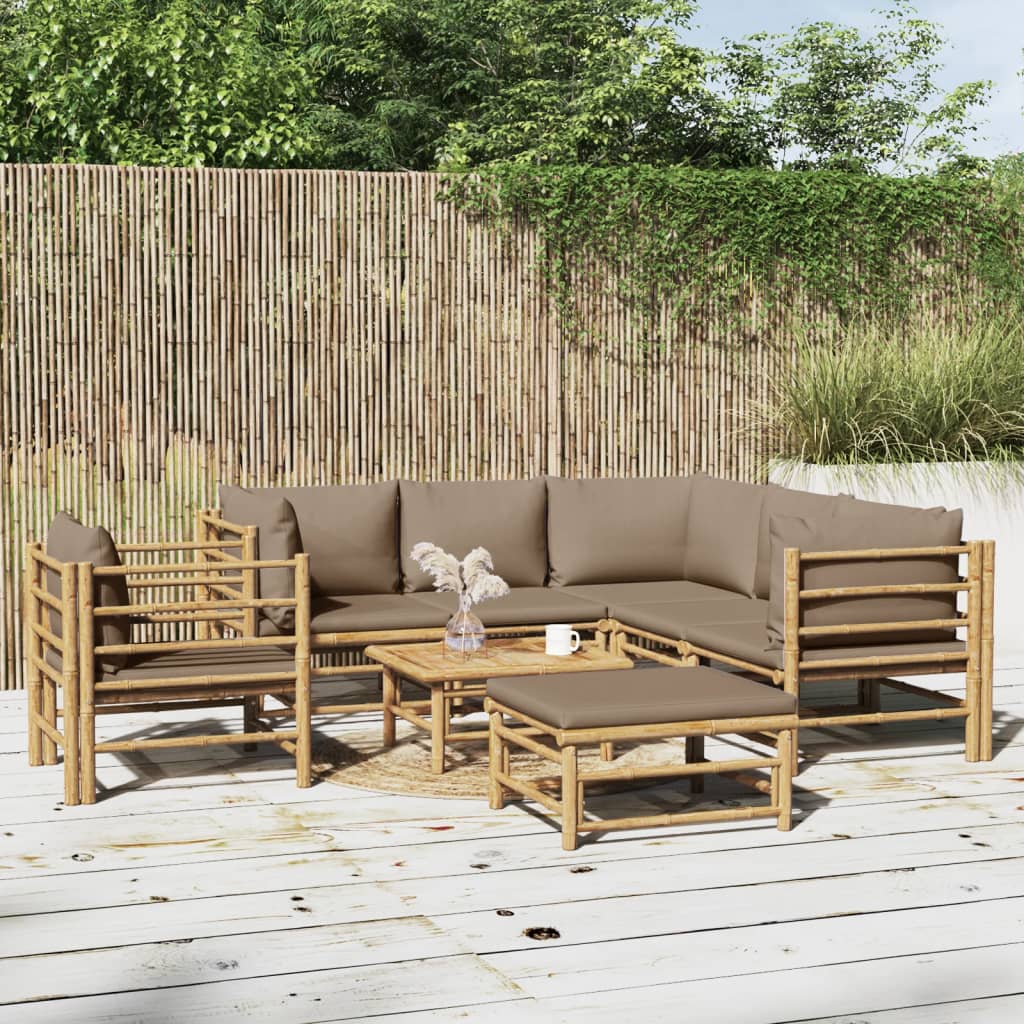 3 Piece Patio Lounge Set With Cushions Bamboo