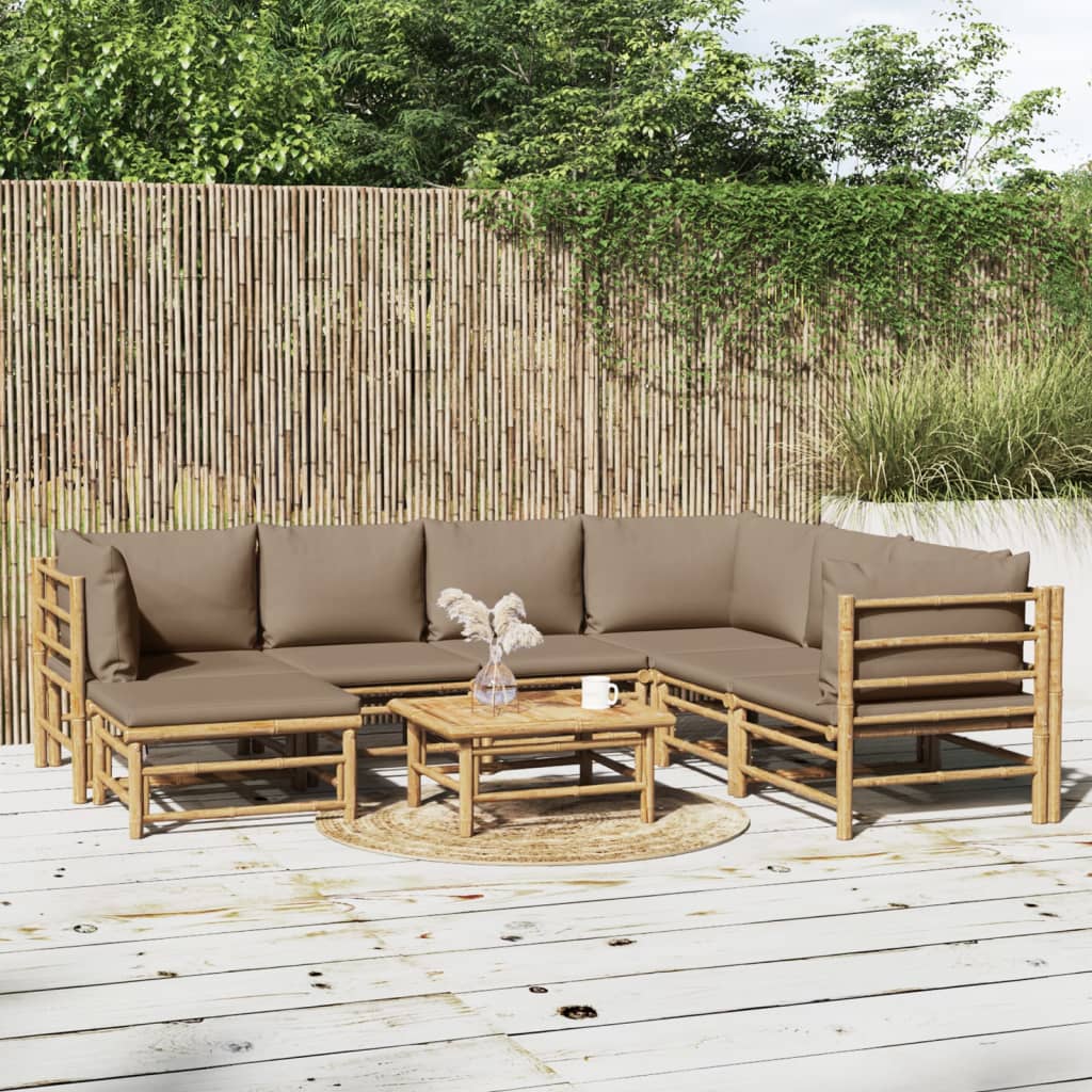 3 Piece Patio Lounge Set With Cushions Bamboo