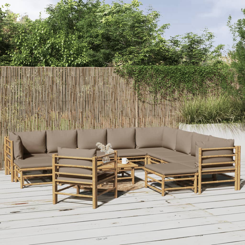 3 Piece Patio Lounge Set With Cushions Bamboo