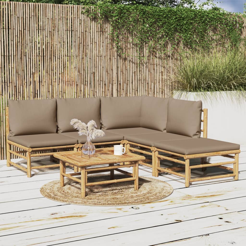 3 Piece Patio Lounge Set With Cushions Bamboo