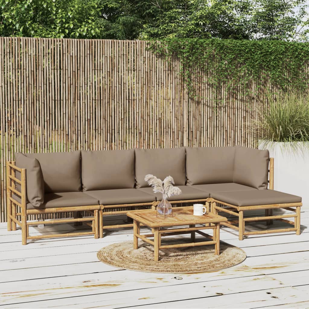 3 Piece Patio Lounge Set With Cushions Bamboo