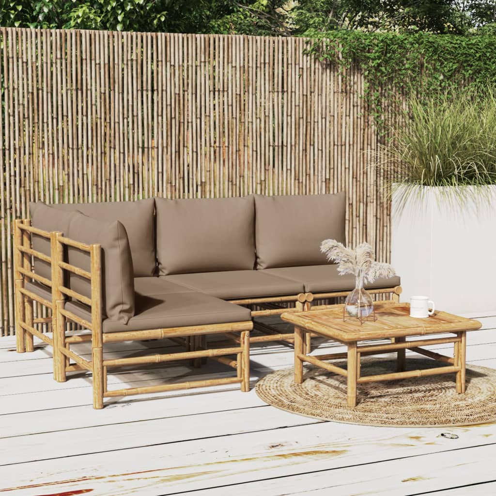 3 Piece Patio Lounge Set With Cushions Bamboo