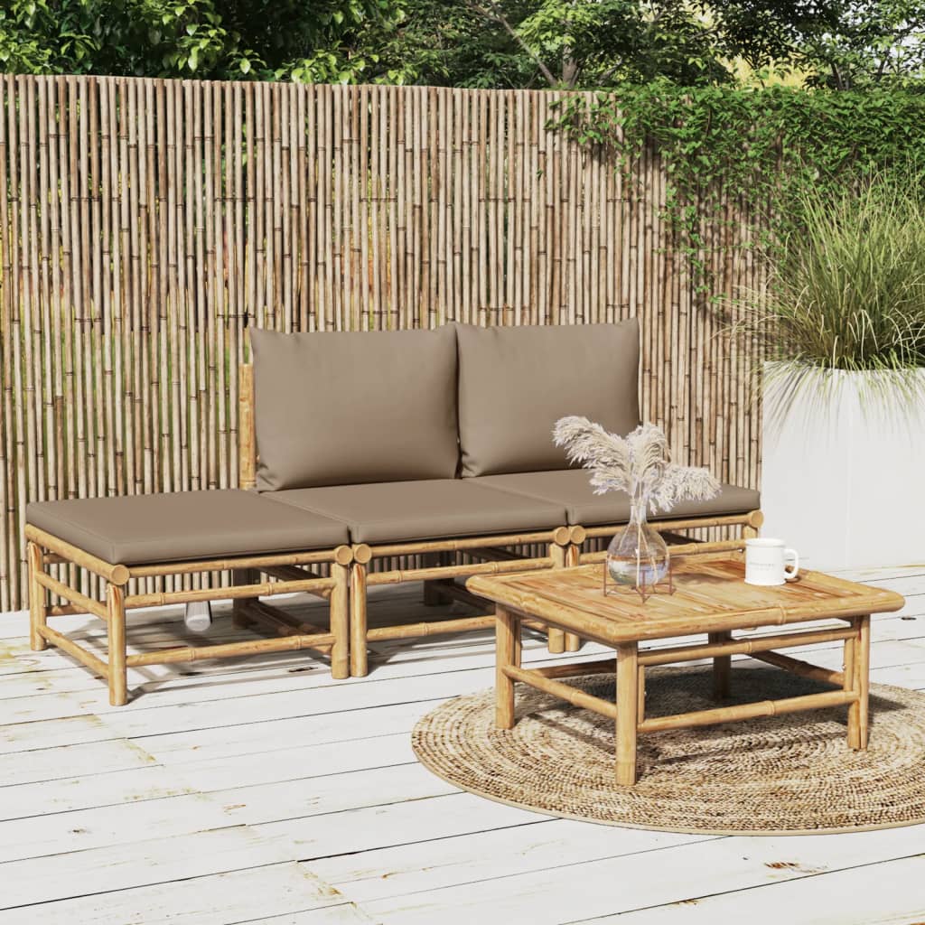 3 Piece Patio Lounge Set With Cushions Bamboo