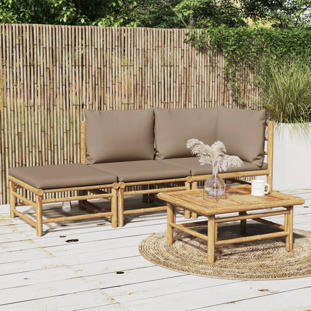 3 Piece Patio Lounge Set With Cushions Bamboo