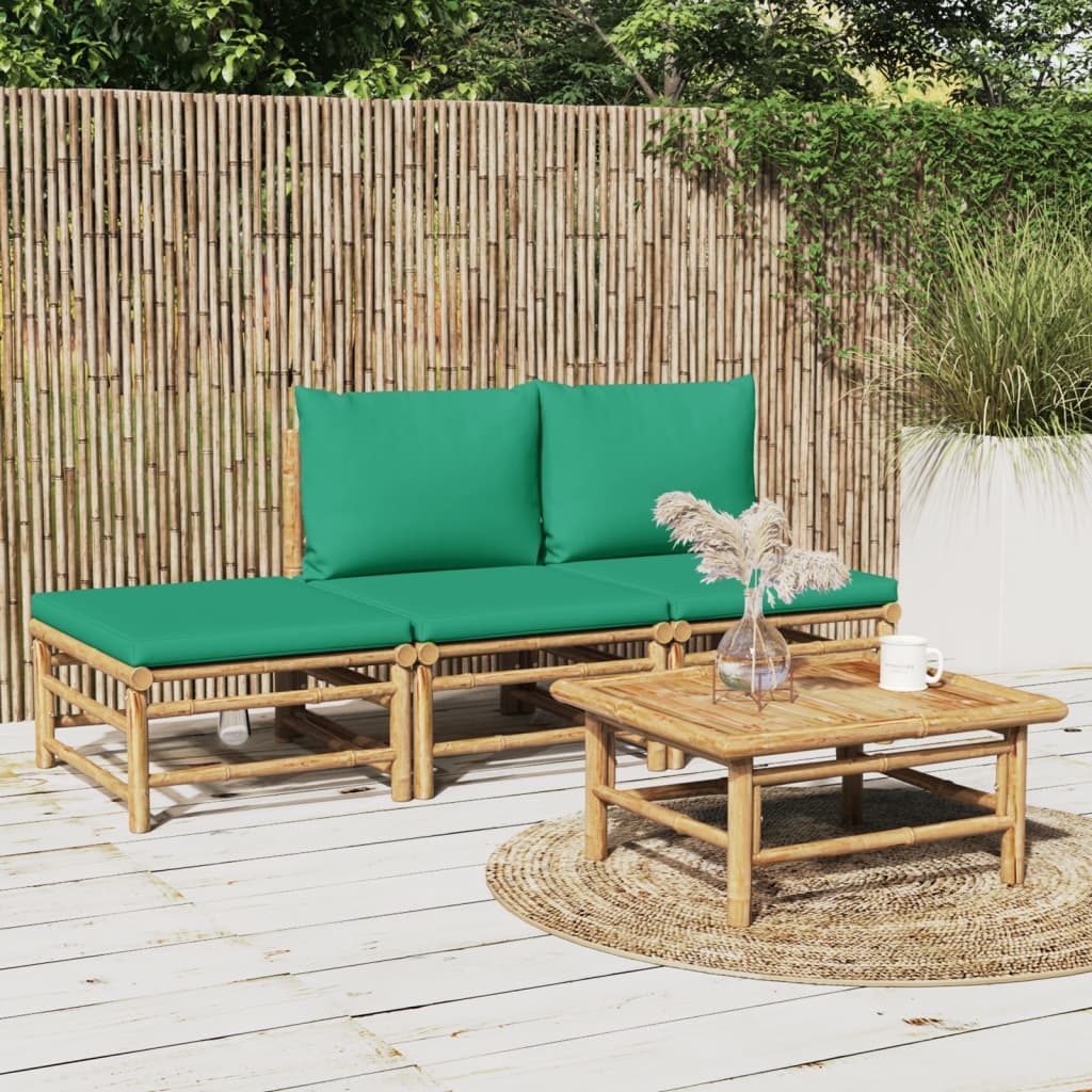 3 Piece Patio Lounge Set With Cushions Bamboo