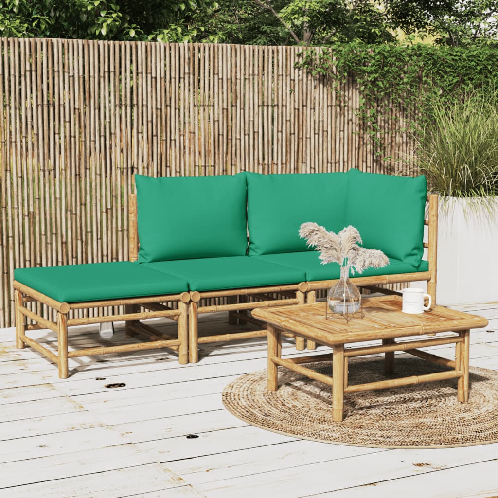 3 Piece Patio Lounge Set With Cushions Bamboo