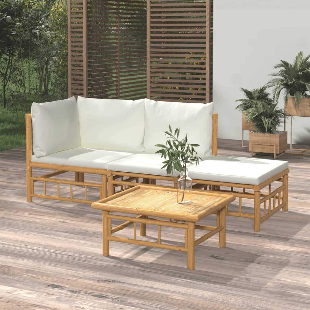 3 Piece Patio Lounge Set With Cushions Bamboo