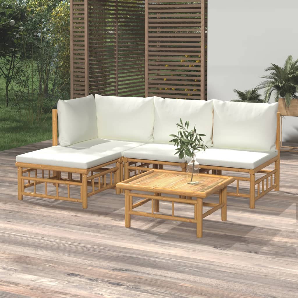 3 Piece Patio Lounge Set With Cushions Bamboo