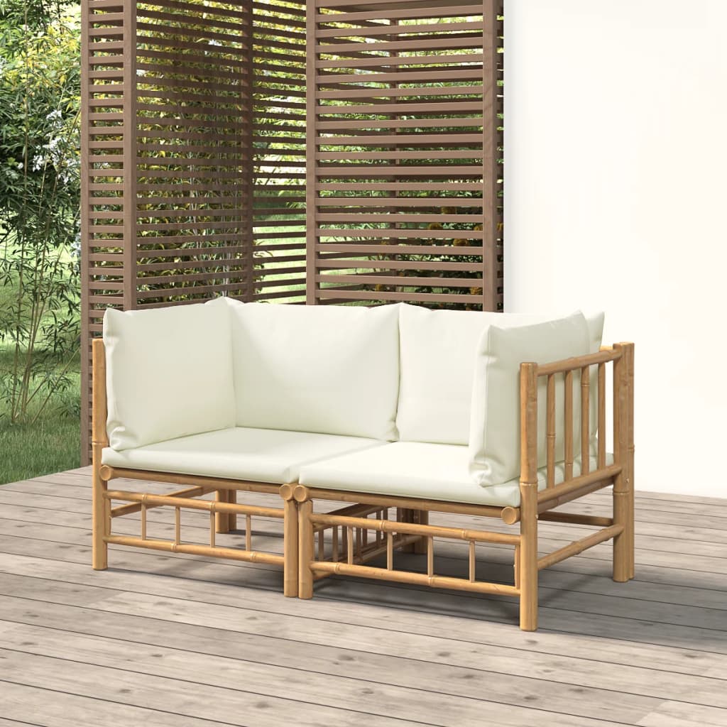 3 Piece Patio Lounge Set With Cushions Bamboo