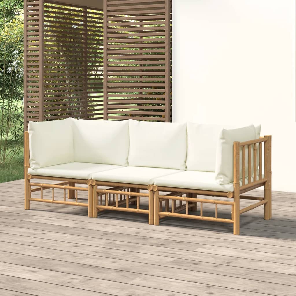 3 Piece Patio Lounge Set With Cushions Bamboo