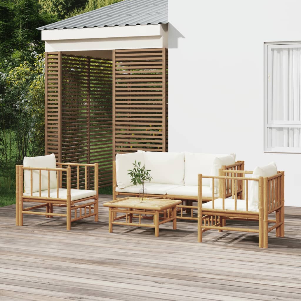 3 Piece Patio Lounge Set With Cushions Bamboo