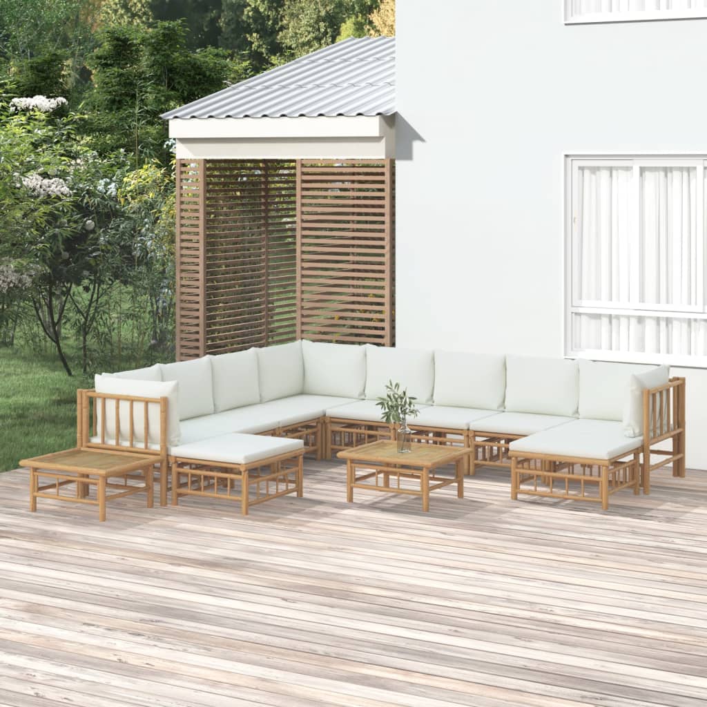 3 Piece Patio Lounge Set With Cushions Bamboo