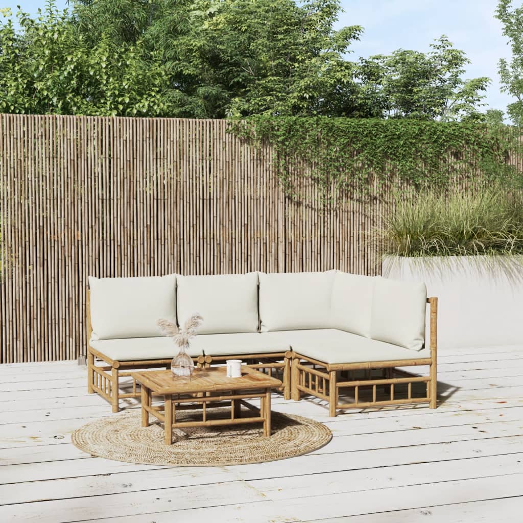 3 Piece Patio Lounge Set With Cushions Bamboo