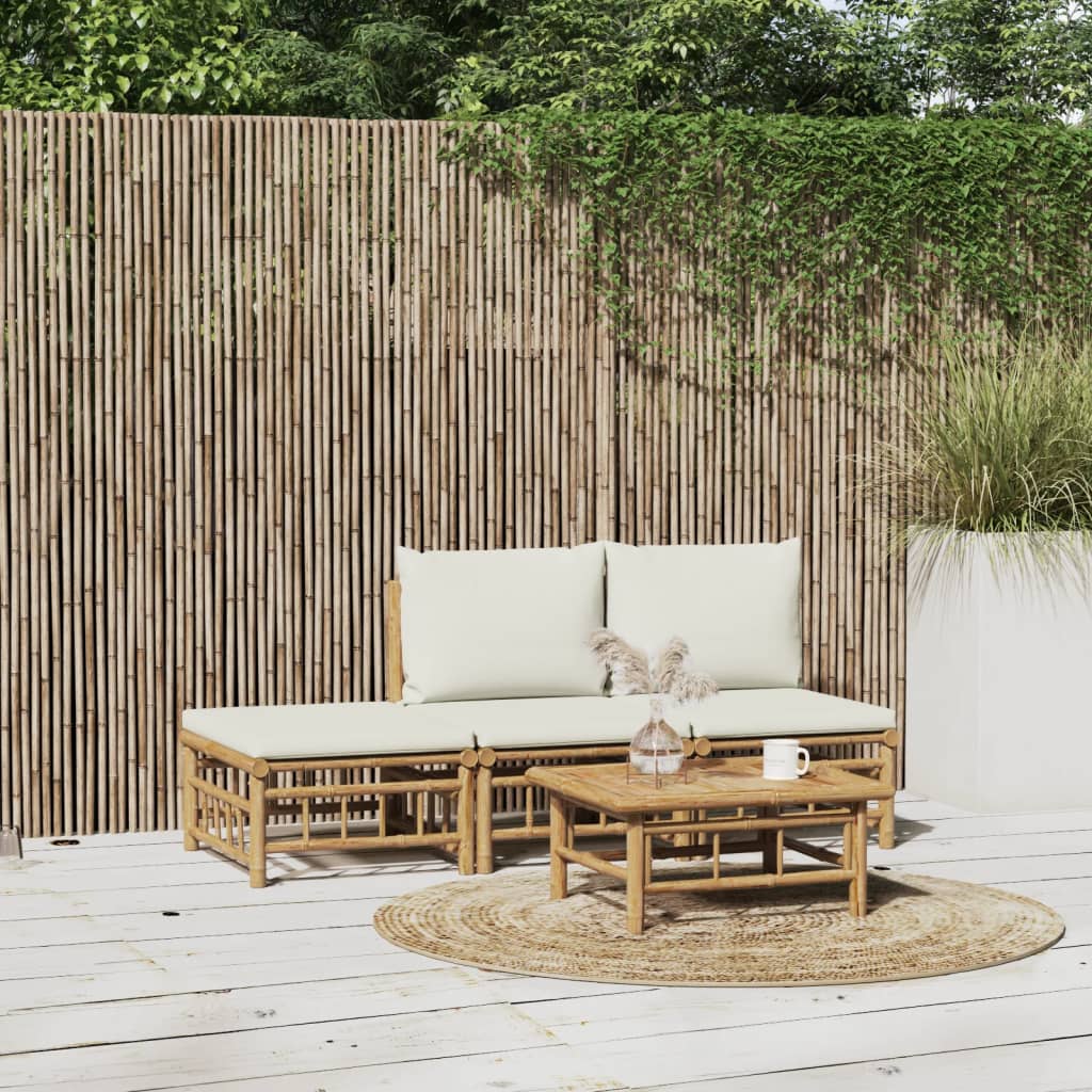 3 Piece Patio Lounge Set With Cushions Bamboo