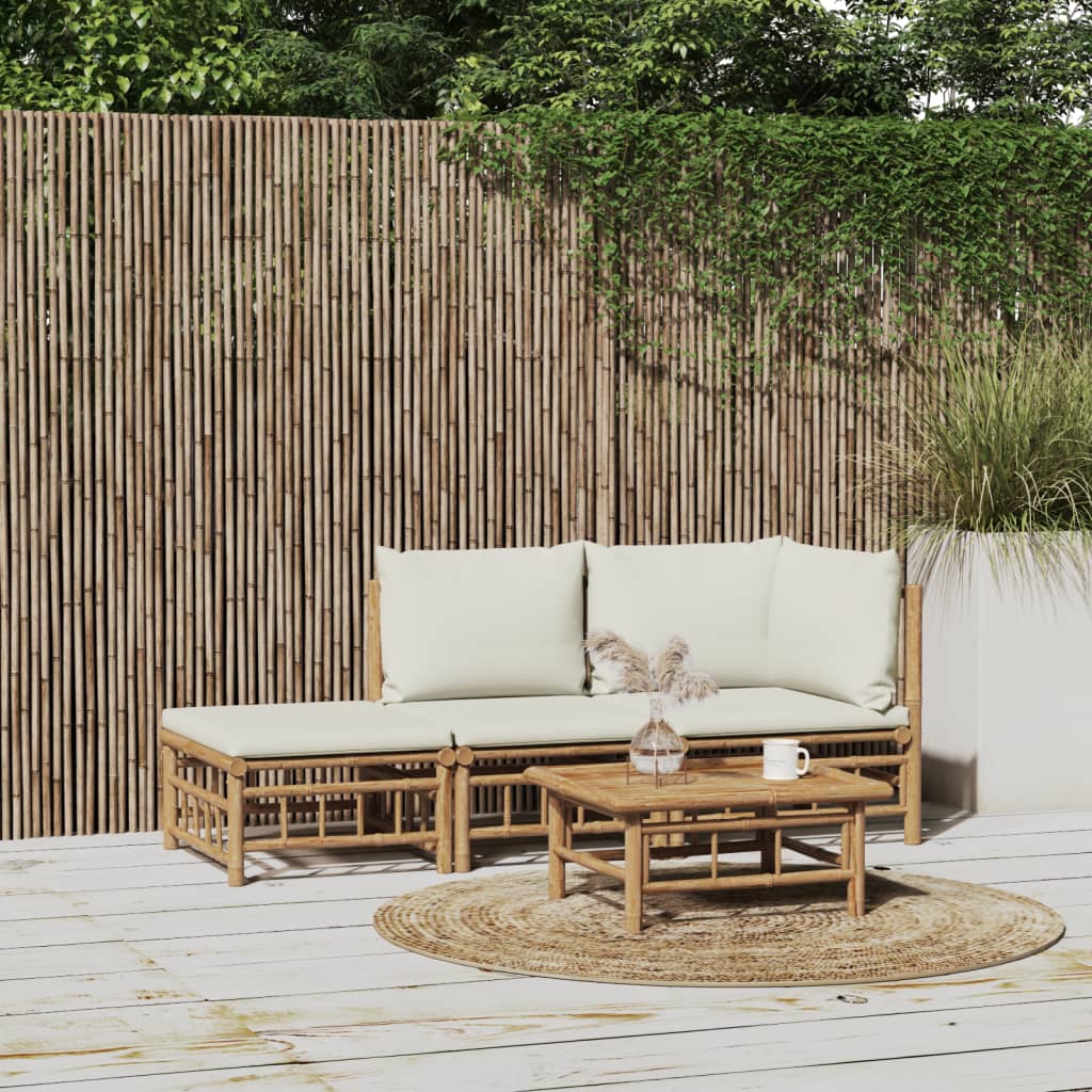 3 Piece Patio Lounge Set With Cushions Bamboo