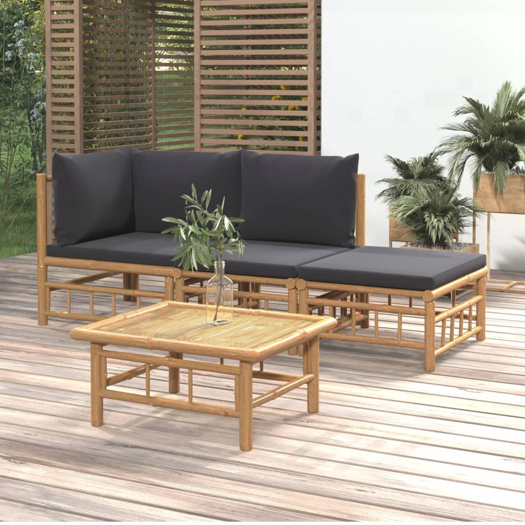 3 Piece Patio Lounge Set With Cushions Bamboo