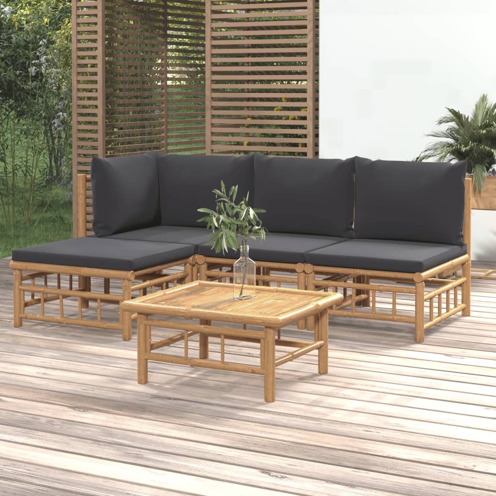 3 Piece Patio Lounge Set With Cushions Bamboo