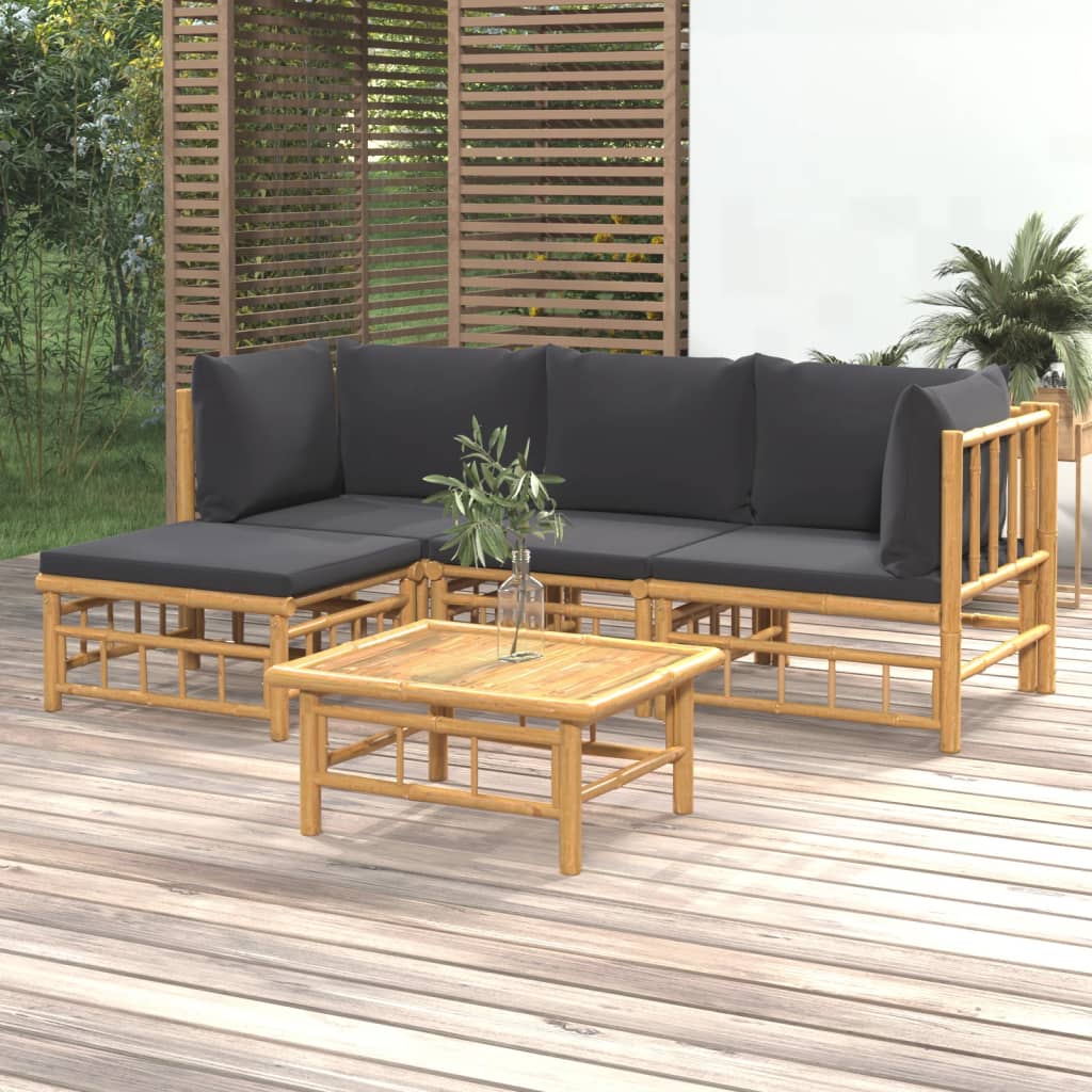 3 Piece Patio Lounge Set With Cushions Bamboo