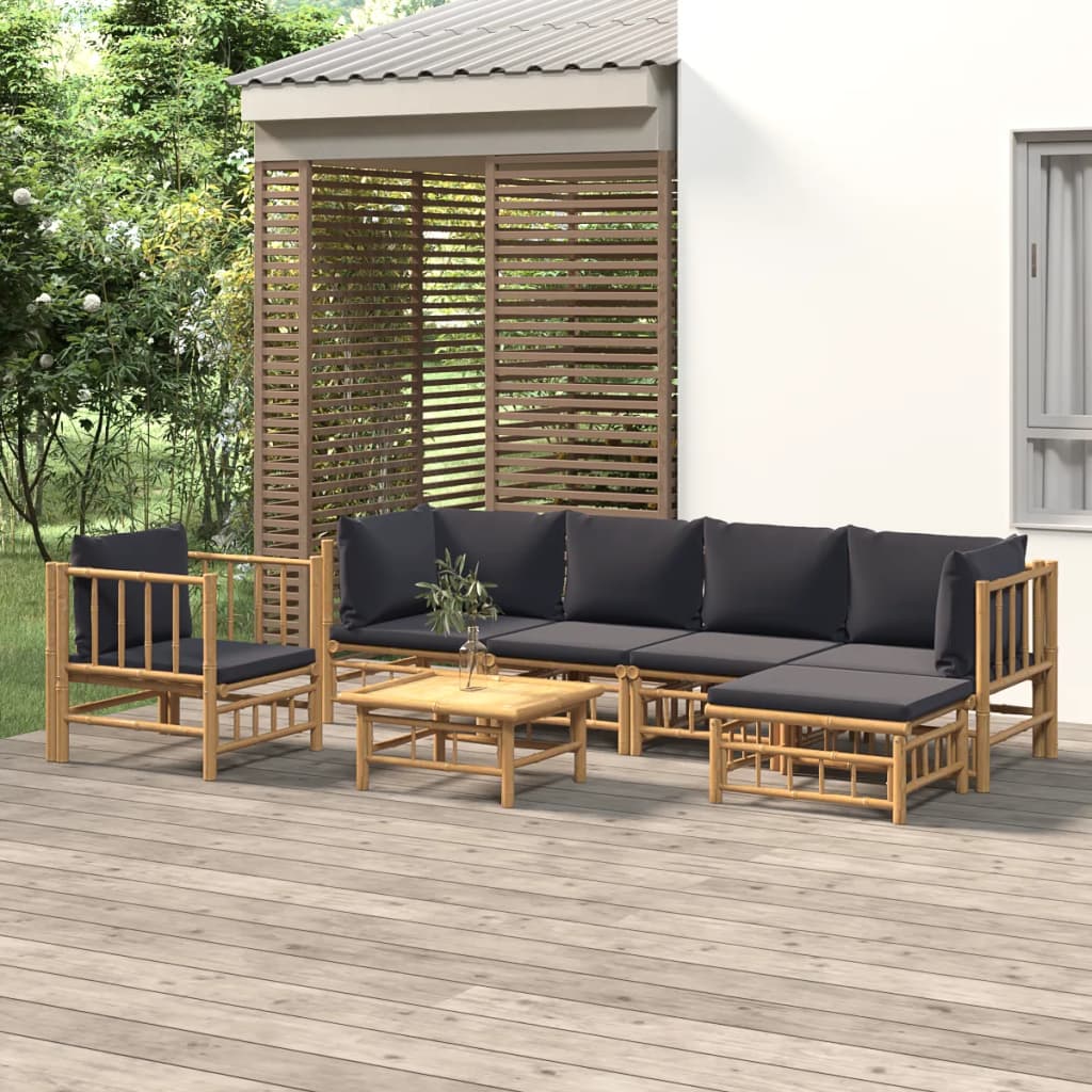 3 Piece Patio Lounge Set With Cushions Bamboo