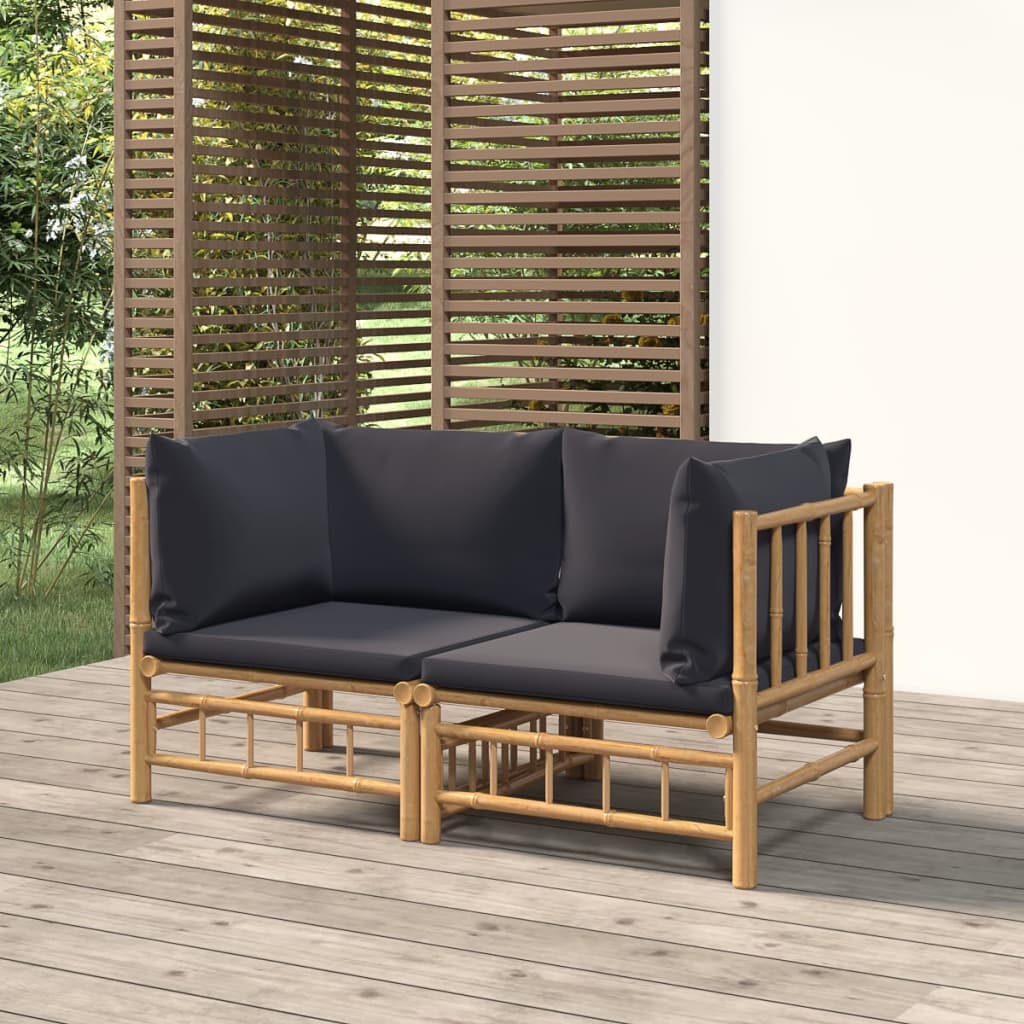 3 Piece Patio Lounge Set With Cushions Bamboo