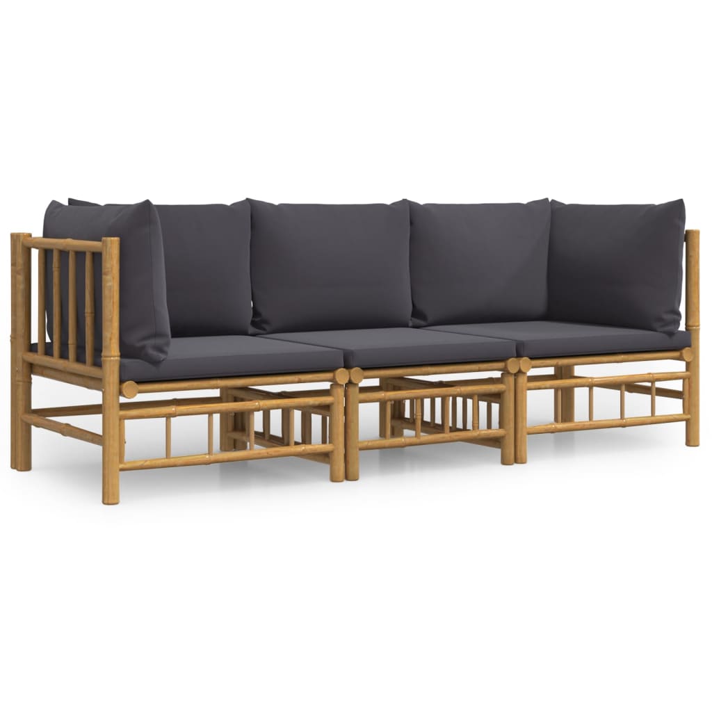 3 Piece Patio Lounge Set With Cushions Bamboo