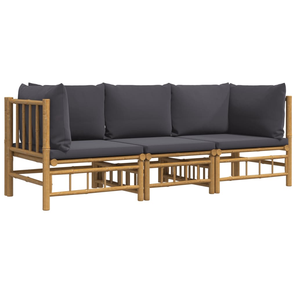 3 Piece Patio Lounge Set With Cushions Bamboo