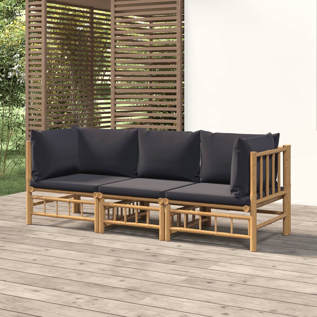 3 Piece Patio Lounge Set With Cushions Bamboo