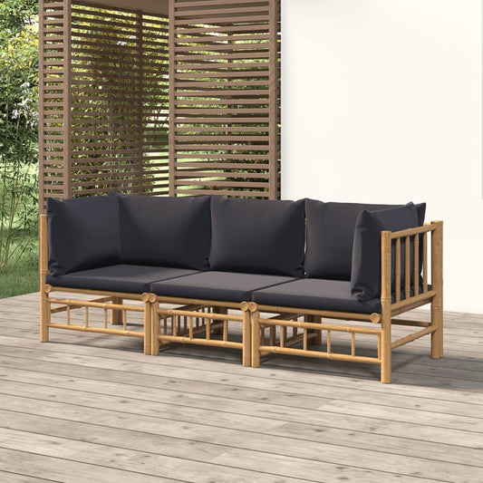 3 Piece Patio Lounge Set With Cushions Bamboo